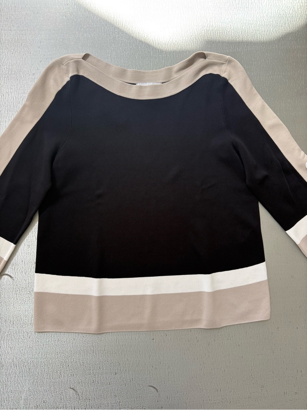 Joseph Ribkoff Black, Beige & White Colorblock Boatneck Long Sleeve Top